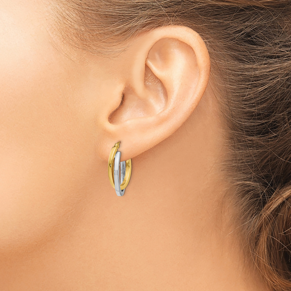 Leslie's 14K Two-tone Polished Hinged Hoop Earrings - Image 3