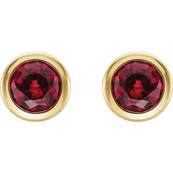 Round Bezel-Set Birthstone Stud Earrings - Image 2