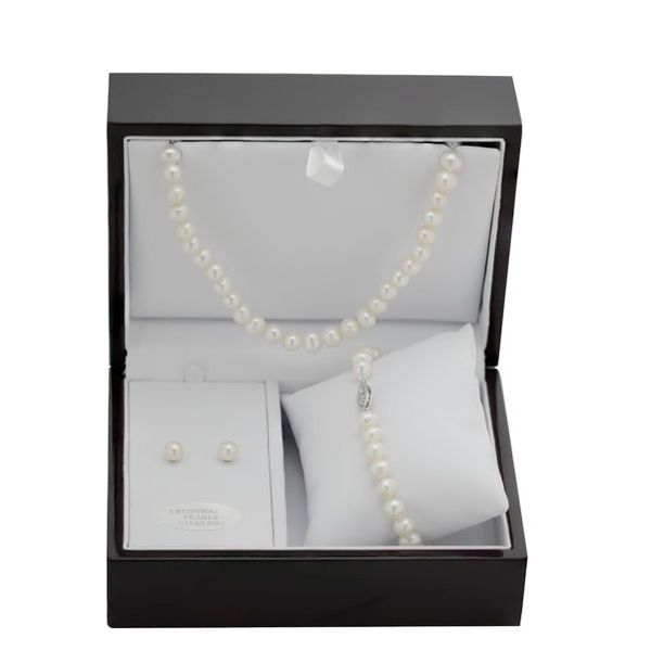 Sterling Silver Freshwater Pearl Wood Box Gift Set