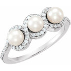 Three-Stone Halo-Style Pearl Ring