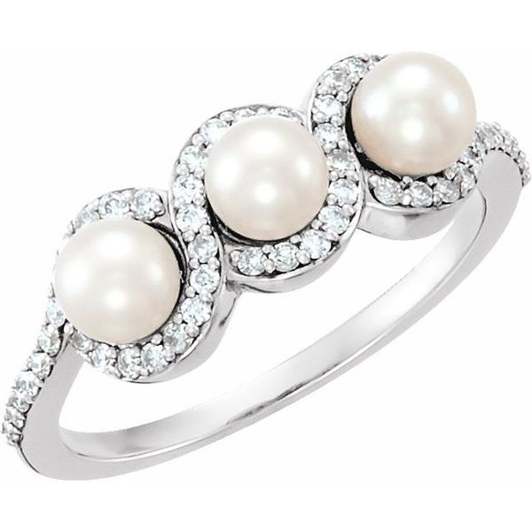 Three-Stone Halo-Style Pearl Ring