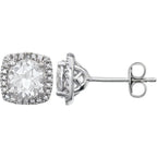 Round 4-Prong Halo-Style Birthstone Stud Earrings