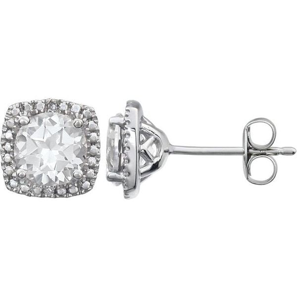 Round 4-Prong Halo-Style Birthstone Stud Earrings