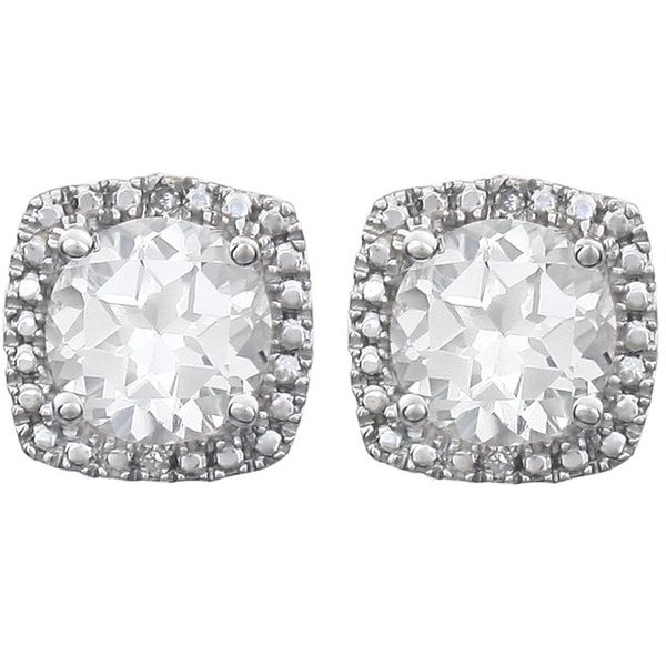 Round 4-Prong Halo-Style Birthstone Stud Earrings - Image 2
