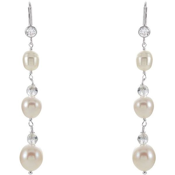 Pearl & Crystal Dangle Earrings - Image 2