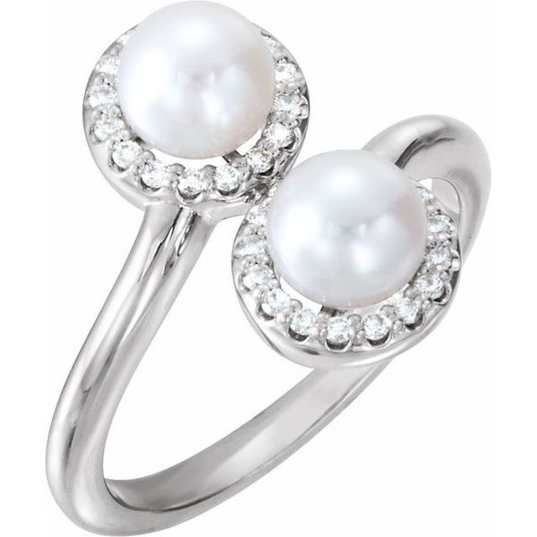 Two-Stone Halo-Style Pearl Ring