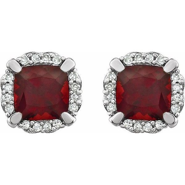 Cushion 4-Prong Halo-Style Birthstone Earrings - Image 2