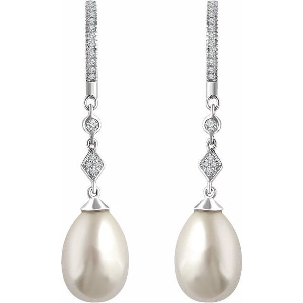 Accented Pearl Hoop Earrings - Image 2