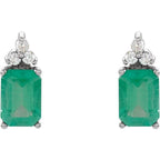 Emerald 4-Prong Accented Stud Earrings - Image 2