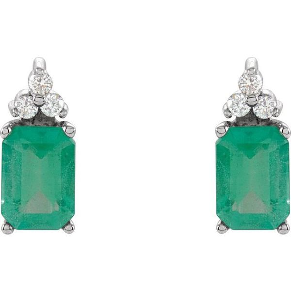 Emerald 4-Prong Accented Stud Earrings - Image 2