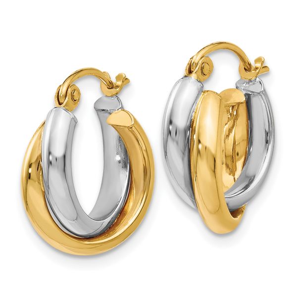 Leslie's 14K Two-tone Polished Hinged Hoop Earrings - Image 2