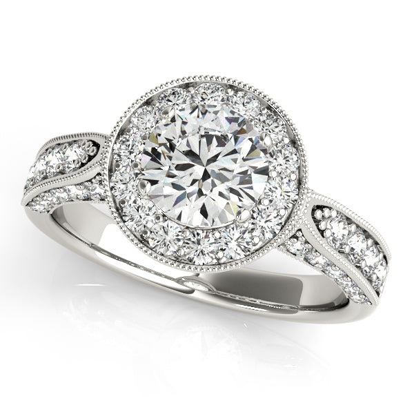 14K White Gold Round Halo Engagement Ring