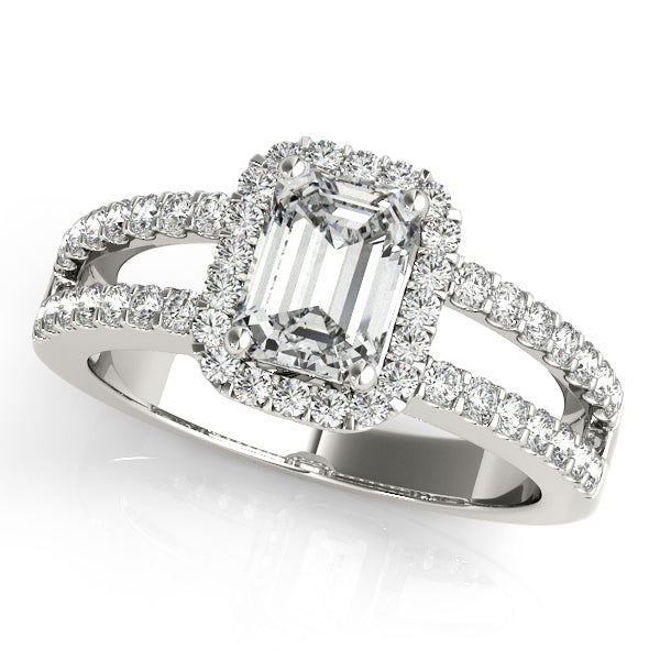 Platinum Emerald Halo Engagement Ring