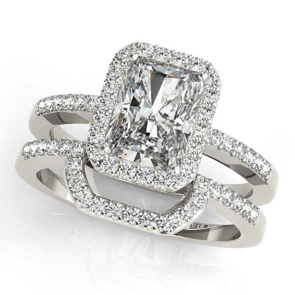 Platinum Emerald Halo Engagement Ring - Image 3