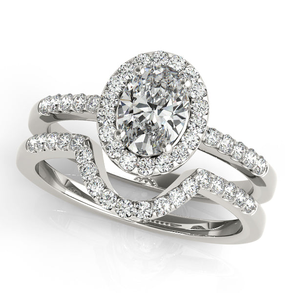 Platinum Oval Halo Engagement Ring - Image 3