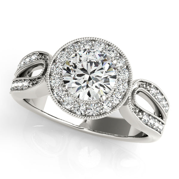 14K White Gold Round Halo Engagement Ring