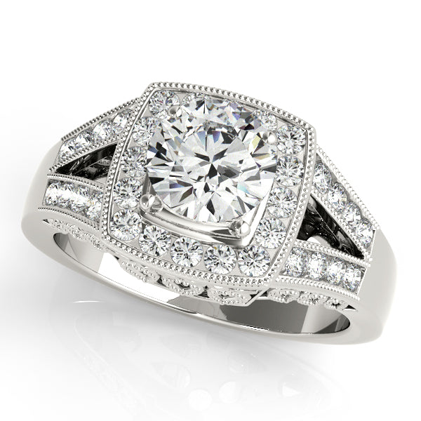 14K White Gold Round Halo Engagement Ring