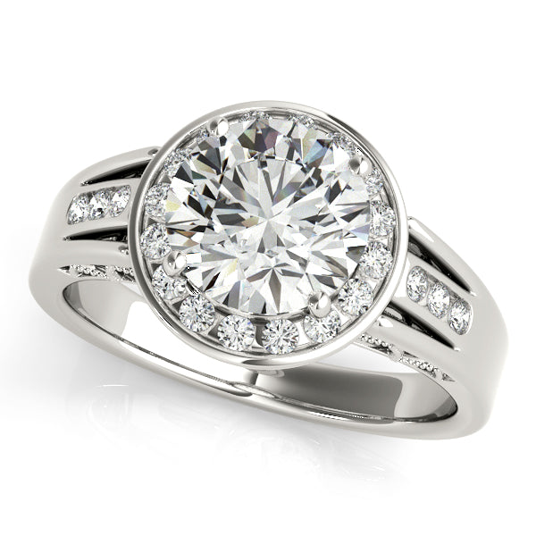 14K White Gold Round Halo Engagement Ring