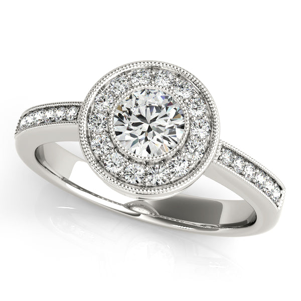 14K White Gold Round Halo Engagement Ring