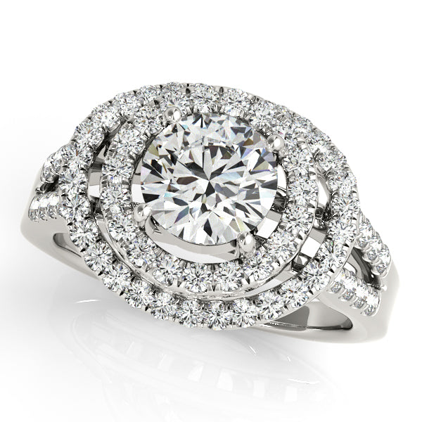 14K White Gold Round Halo Engagement Ring