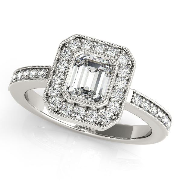 14K White Gold Emerald Halo Engagement Ring