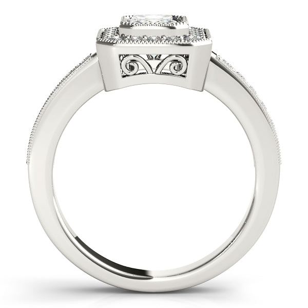 14K White Gold Emerald Halo Engagement Ring - Image 2