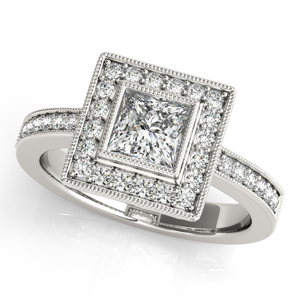 14K White Gold Halo Engagement Ring