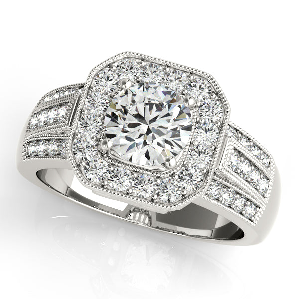 14K White Gold Round Halo Engagement Ring