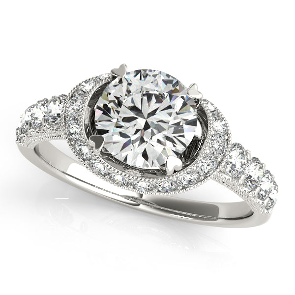 14K White Gold Round Halo Engagement Ring