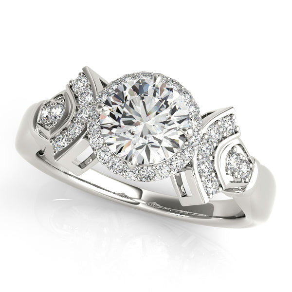 14K White Gold Round Halo Engagement Ring