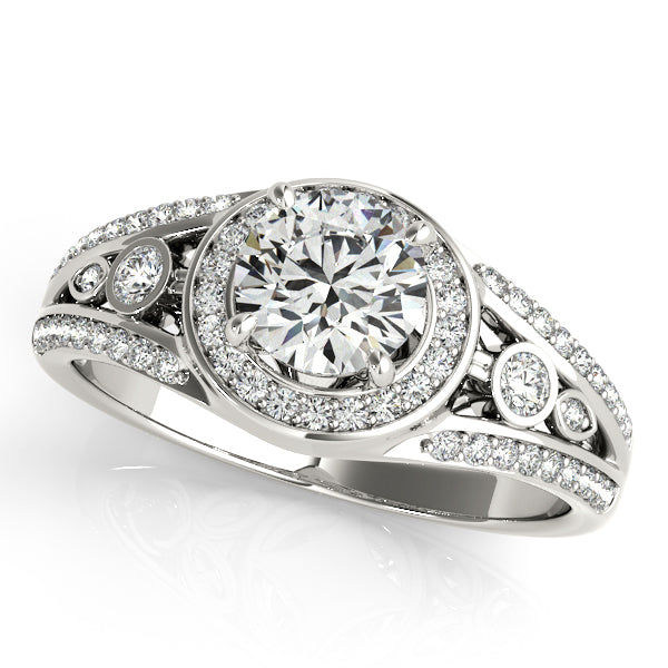 14K White Gold Round Halo Engagement Ring