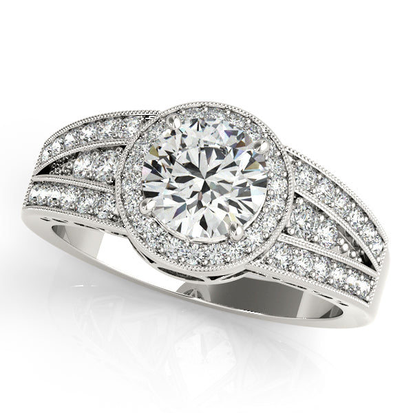14K White Gold Round Halo Engagement Ring
