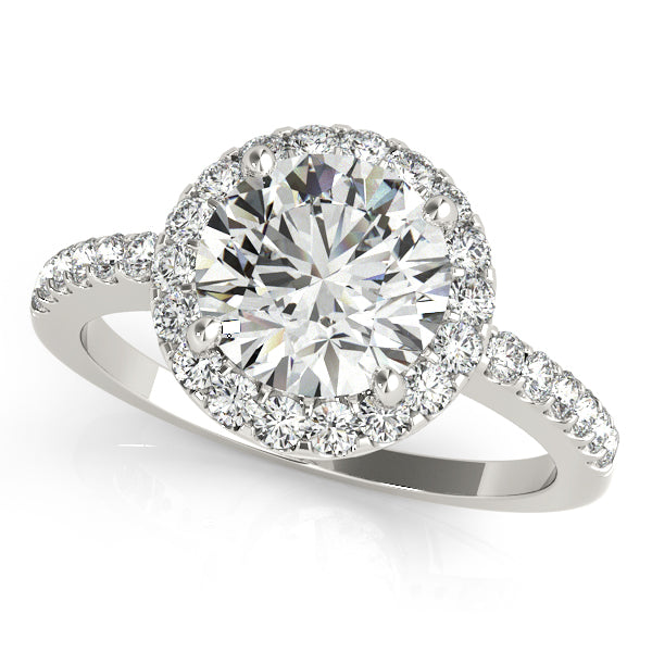 14K White Gold Round Halo Engagement Ring