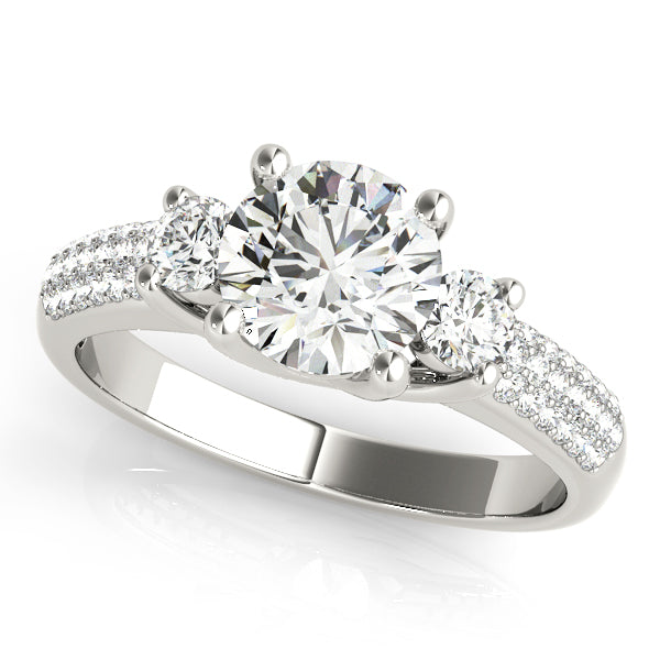 14K White Gold Three-Stone Round Engagement Ring