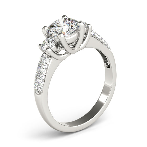 14K White Gold Three-Stone Round Engagement Ring - Image 3