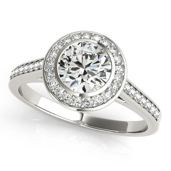 14K White Gold Round Halo Engagement Ring