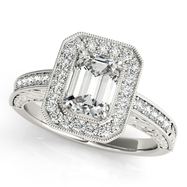 Platinum Emerald Halo Engagement Ring