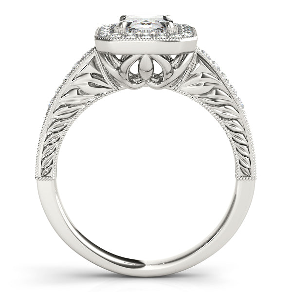 Platinum Emerald Halo Engagement Ring - Image 2
