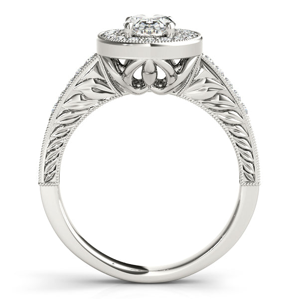 Platinum Oval Halo Engagement Ring - Image 2
