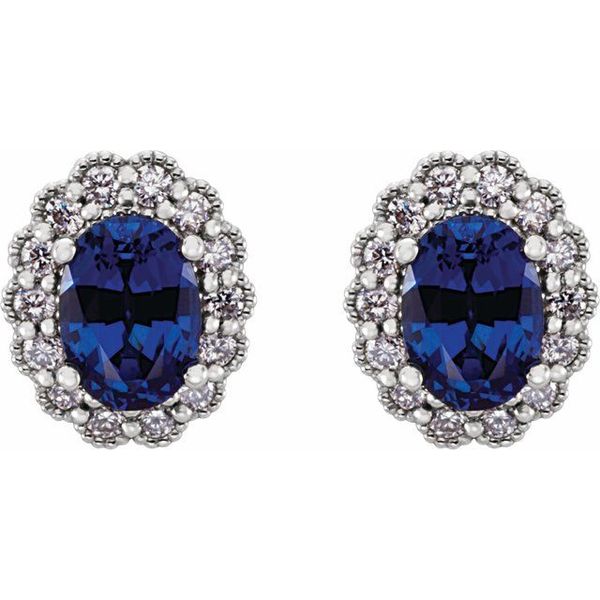 Oval 4-Prong Halo-Style Earrings - Image 2