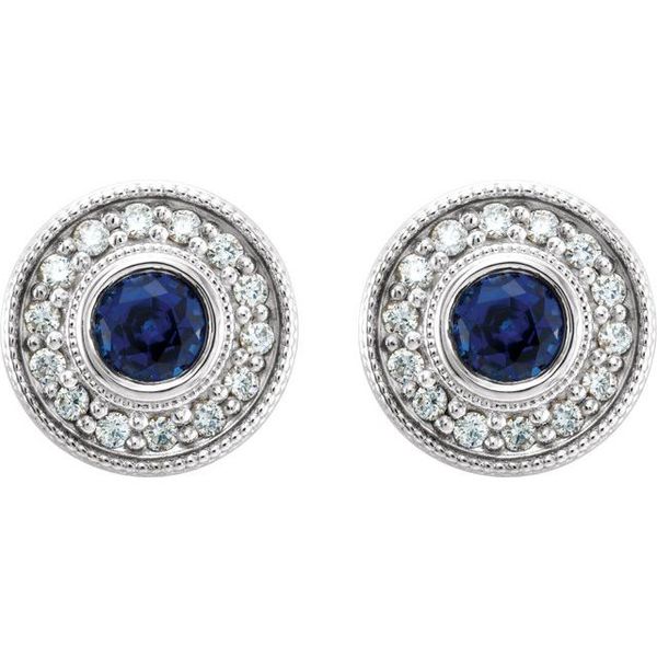 Round Bezel-Set Halo-Style Earrings - Image 2