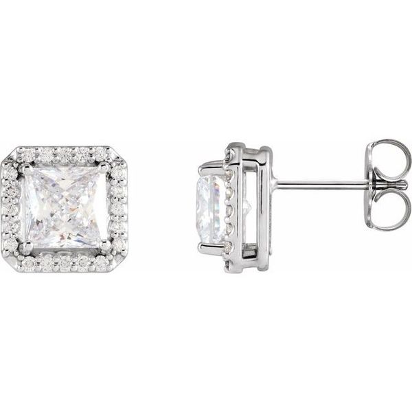 Square 4-Prong Halo-Style Earring