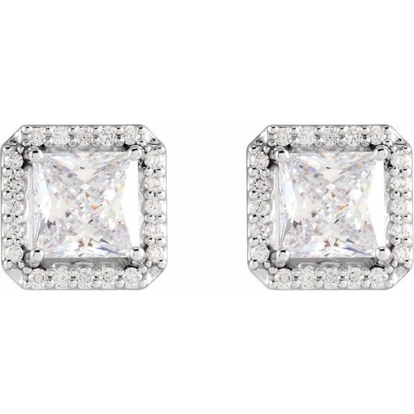 Square 4-Prong Halo-Style Earring - Image 2