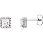 Square 4-Prong Halo-Style Earring