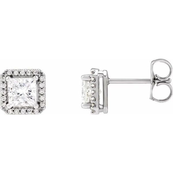 Square 4-Prong Halo-Style Earring