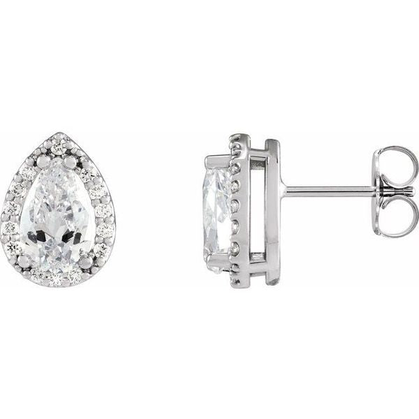 Pear 4-Prong Halo-Style Low Stud Earring