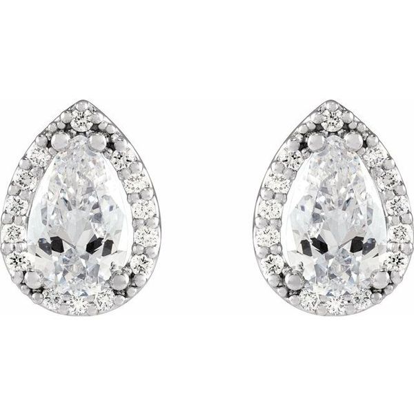 Pear 4-Prong Halo-Style Low Stud Earring - Image 2