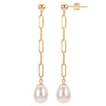 14K Yellow Gold Freshwater Pearl Paperclip Chain Earrings