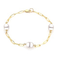 14K Gold Paperclip Chain and Freshwater Pearl Bracelet