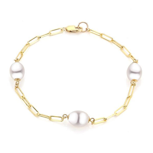 14K Gold Paperclip Chain and Freshwater Pearl Bracelet